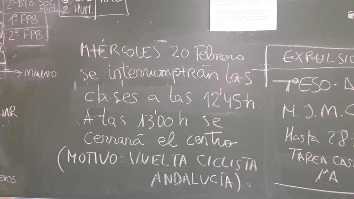 Mensaje del colegio IES Carlos III de Prado del Rey (Cádiz), Vuelta Ciclista a Andalucía