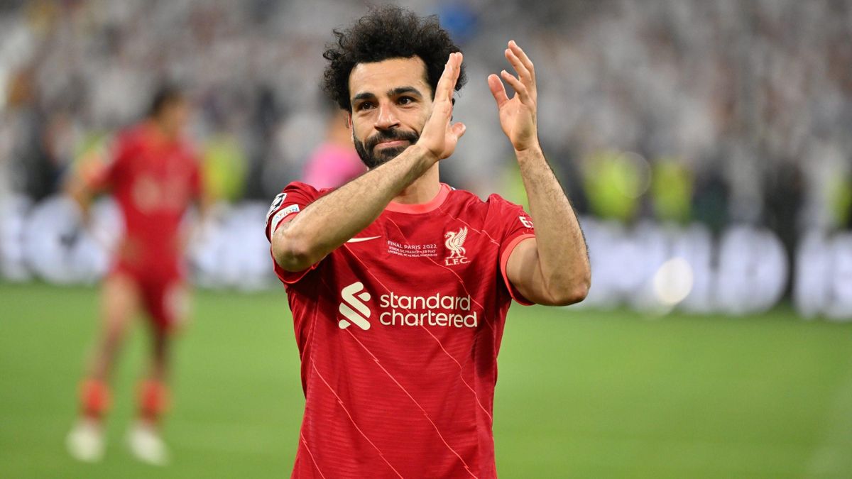 Mohamed Salah (11) of Liverpool FC greets fans at the end of the UEFA Champions League final match between Liverpool FC and Real Madrid at Stade de France in Saint-Denis, north of Paris, France on May 28, 2022.