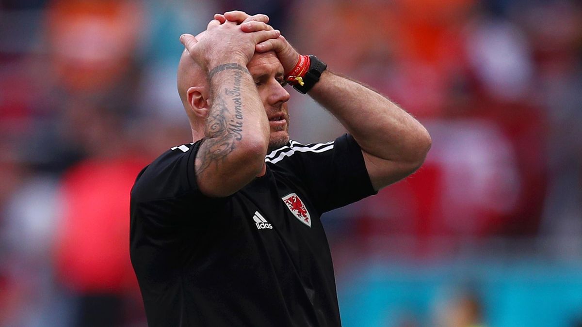 Rob Page, Interim Head Coach of Wales reacts during the UEFA Euro 2020 Championship Round of 16 match between Wales and Denmark