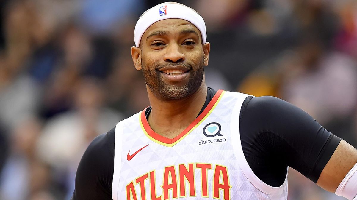 Vince Carter #15 of the Atlanta Hawks looks on during the first half against the Washington Wizards at Capital One Arena on January 2, 2019 in Washington,