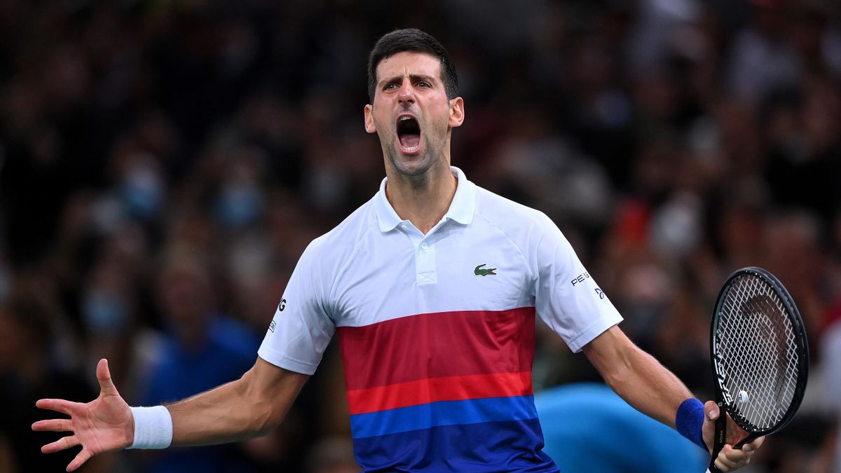 Novak Djokovic of Serbia celebrates after winning his singles semi final match against Hubert Hurkacz of Poland