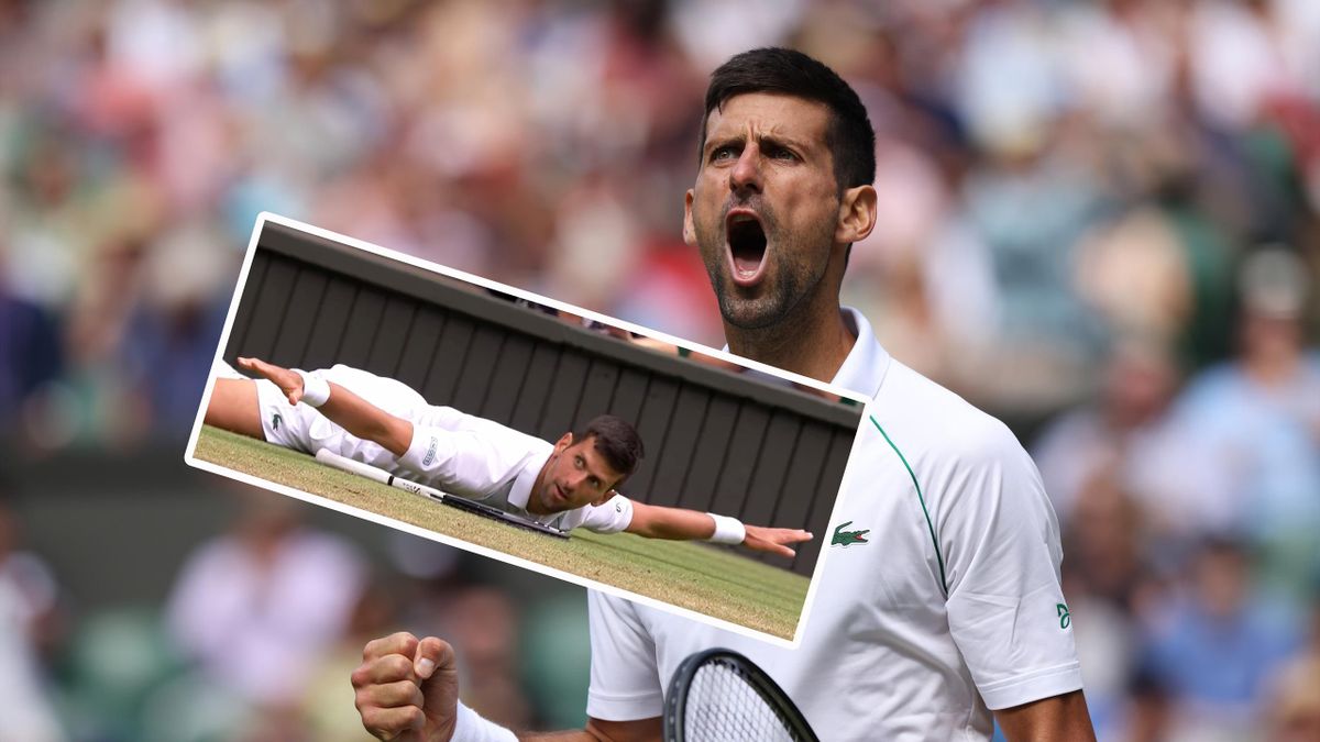 Novak Djokovic with an incredible flying winner at Wimbledon