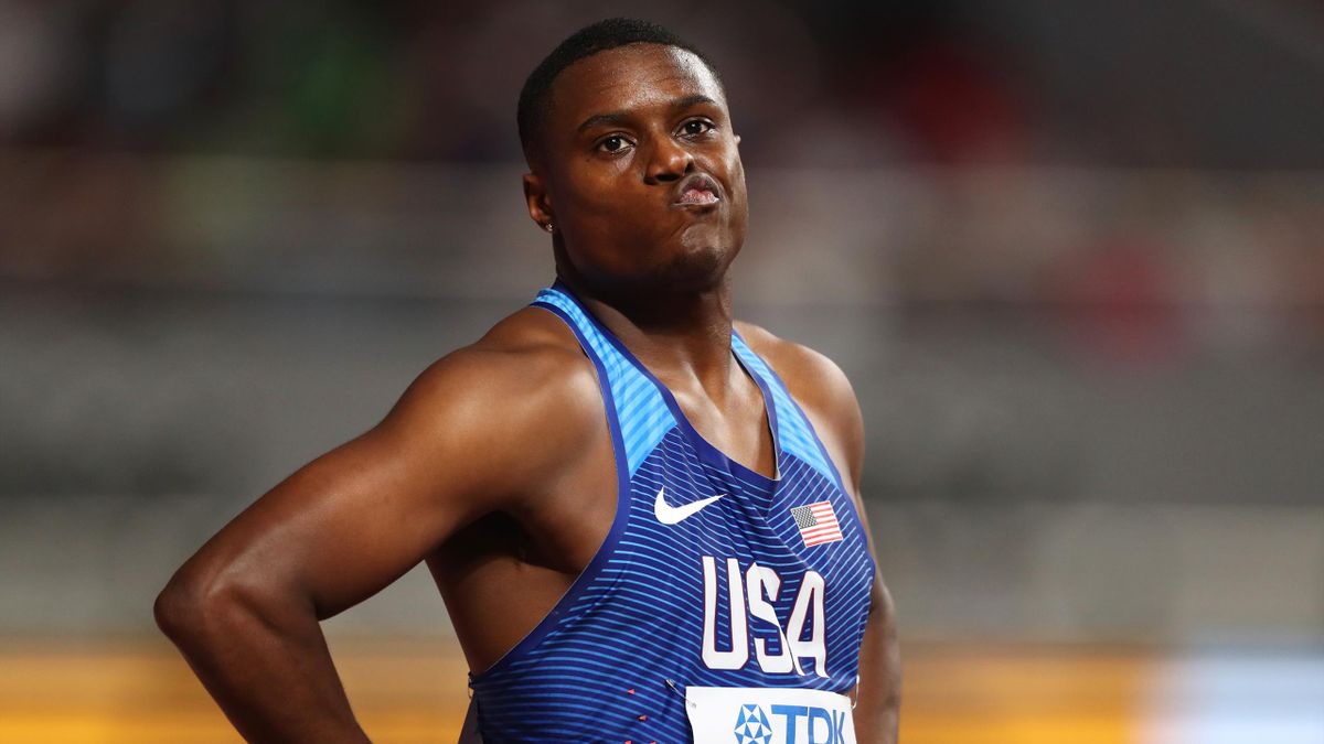 DOHA, QATAR - SEPTEMBER 27: Christian Coleman of the United States reacts prior to the Men's 100 metres heats during day one of 17th IAAF World Athletics Championships Doha 2019 at Khalifa International Stadium on September 27, 2019 in Doha, Qatar. (Photo