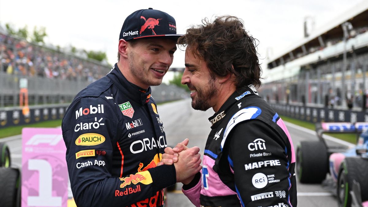Max Verstappen and Fernando Alonso after qualifying Canadian GP, F1 2022