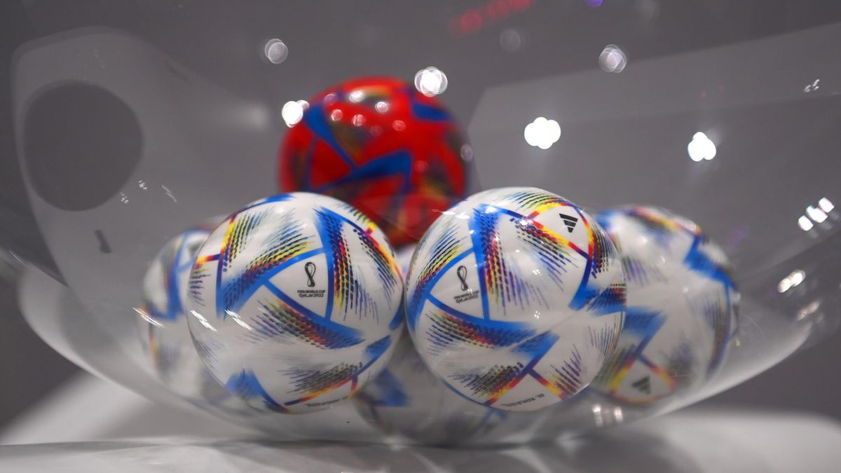 A view of the draw balls ahead of the 72nd FIFA World Cup Qatar 2022 Final Draw