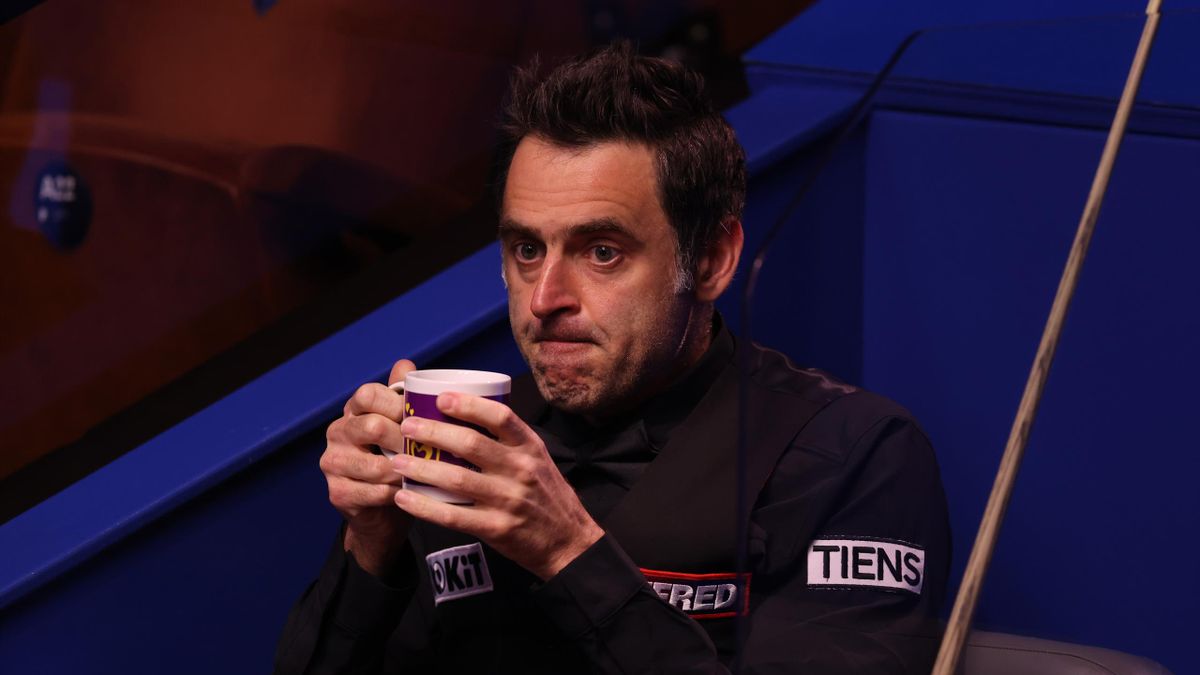 Ronnie O'Sullivan holds a hot drink, World Snooker Championship, the Crucible Theatre,  Sheffield, England, April 23, 2021