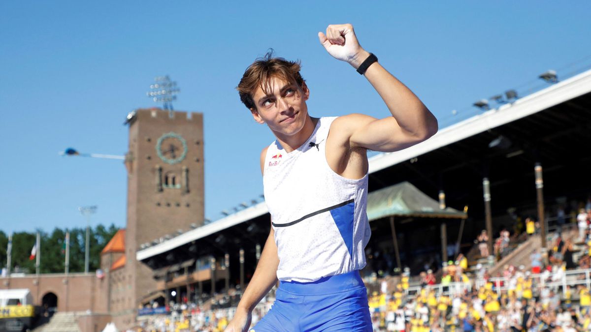Sweden's Armand Duplantis reacts after winning the men's final pole vault competition during the Wanda Diamond League Track and Field Championships in Stockholm