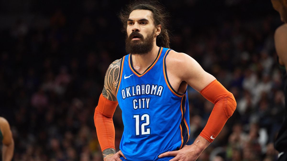 Steven Adams #12 of the Oklahoma City Thunder looks on during the game against the Minnesota Timberwolves on March 5, 2019 at the Target Center in Minneapolis, Minnesota.