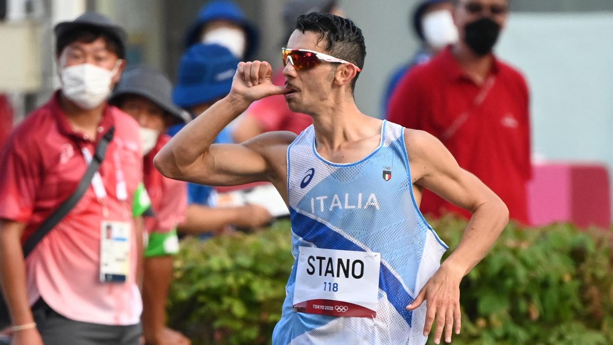 Italy's Massimo Stano wins the men's 20km race walk final during the Tokyo 2020 Olympic Games at the Sapporo Odori Park in Sapporo