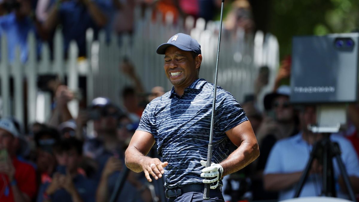 Tiger Woods fait la grimace, lors du premier tour du PGA Championship - 19/05/2022