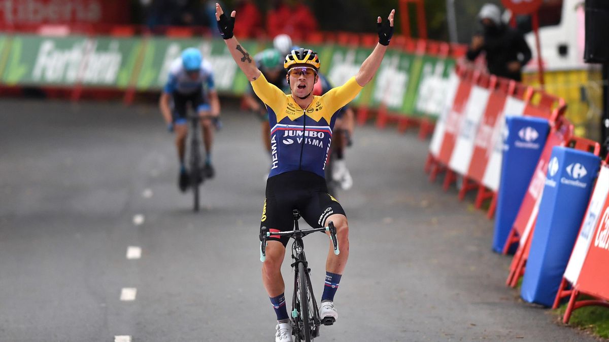 Primoz Roglic of Slovenia and Team Jumbo - Visma / Celebration / during the 75th Tour of Spain 2020, Stage 1 a 173km stage from Irun to Eibar - Alto de Arrate 570m/ @lavuelta / #LaVuelta20 / La Vuelta / on October 20, 2020 in Eibar, Spain