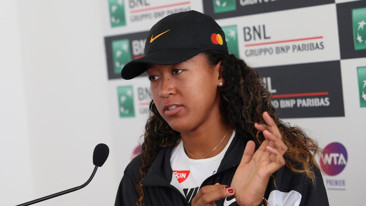 Naomi Osaka of Japan attends a press conference after withdrawing during Day six of the International BNL d'Italia at Foro Italico on May 17, 2019 in Rome, Italy