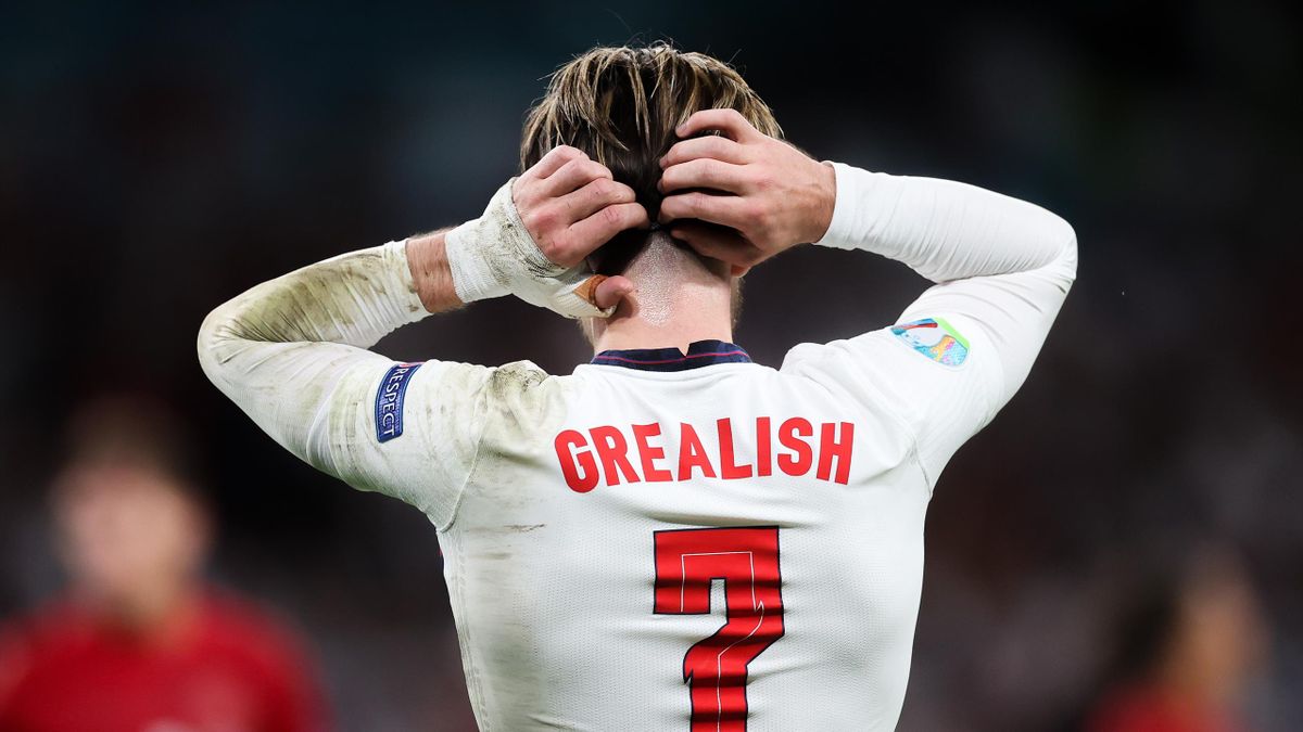 Jack Grealish of England reacts during the UEFA Euro 2020 Championship Semi-final match between England and Denmark