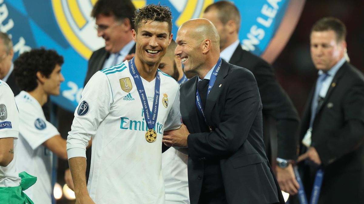 Cristiano Ronaldo (l.) und Zinédine Zidane nach dem Champions-League-Triumph 2018