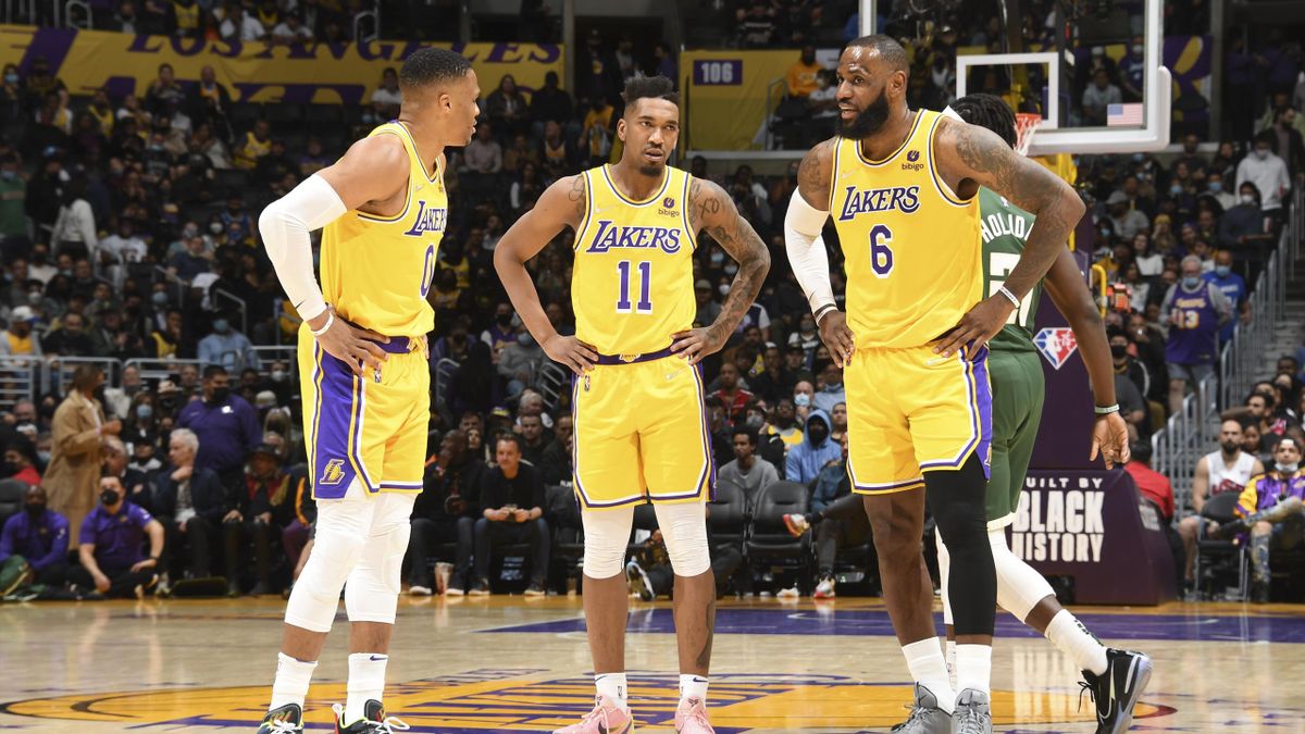 Russell Westbrook, Malik Monk y LeBron James (Los Ángeles Lakers)