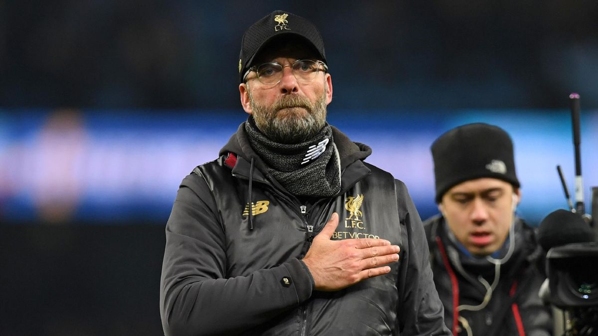 Liverpool's German manager Jurgen Klopp gestures on the pitch after the English Premier League football match between Manchester City and Liverpool at the Etihad Stadium in Manchester, north west England, on January 3, 2019.