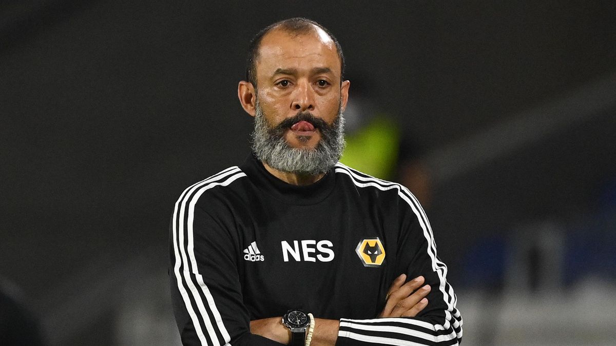 Wolverhampton Wanderers' Portuguese head coach Nuno Espirito Santo follows the action from the sidelines during the UEFA Europa League quarter-final football match Wolverhampton Wanderers v Sevilla at the MSV Arena on August 11, 2020 in Duisburg, western