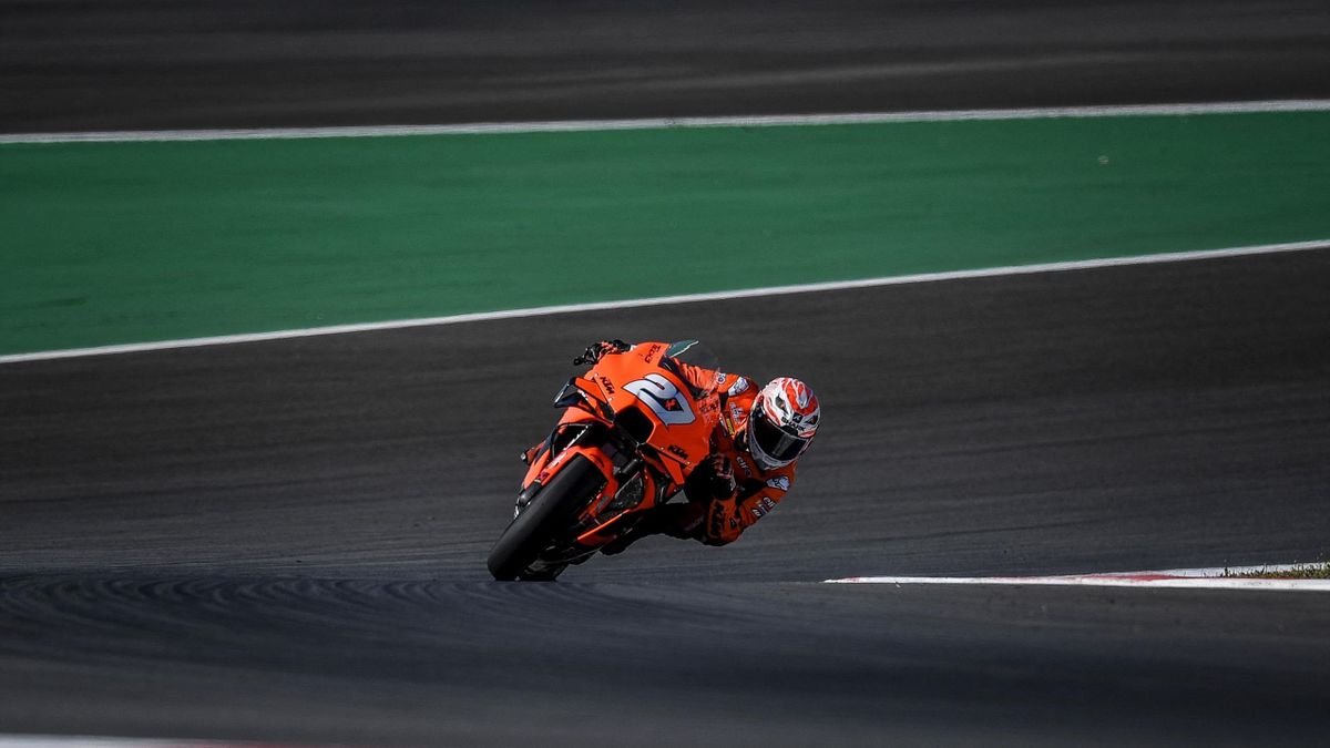 Tech3 KTM Factory Racing's Spanish rider Iker Lecuona rides during the third MotoGP free practice session of the Portuguese Grand Prix at the Algarve International Circuit in Portimao, on April 17, 2021