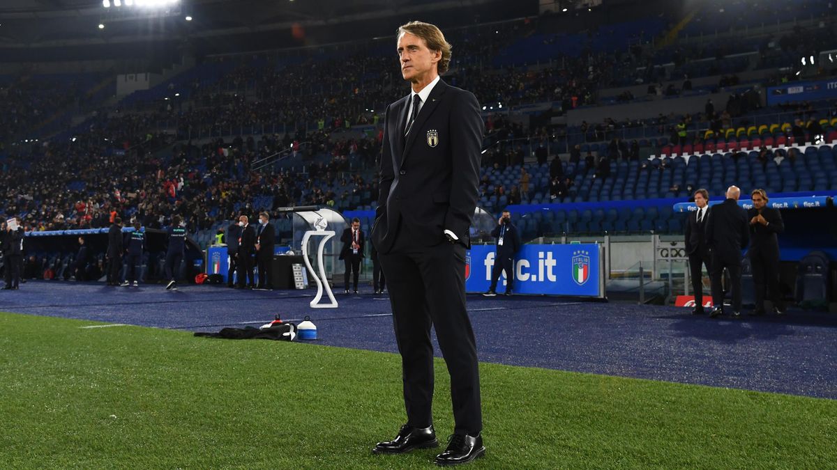 Italy coach Roberto Mancini watches on, Italy v Switzerland, World Cup qualifier, Stadio Olimpico, Rome November 12, 2021