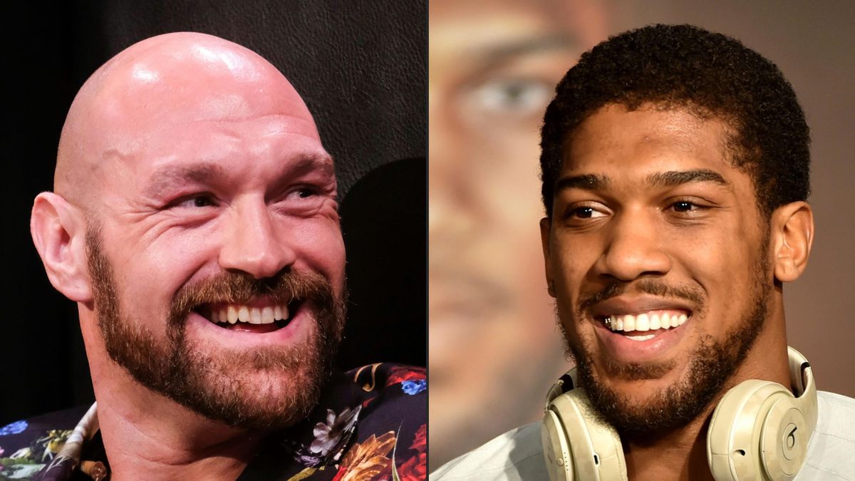 Boxer Tyson Fury (L) during a press conference in Los Angeles, California on January 25, 2020, and British heavyweight boxer Anthony Joshua during a press conference in Ad Diriyah, a Unesco-listed heritage site, outside Riyadh, on December 4, 2019