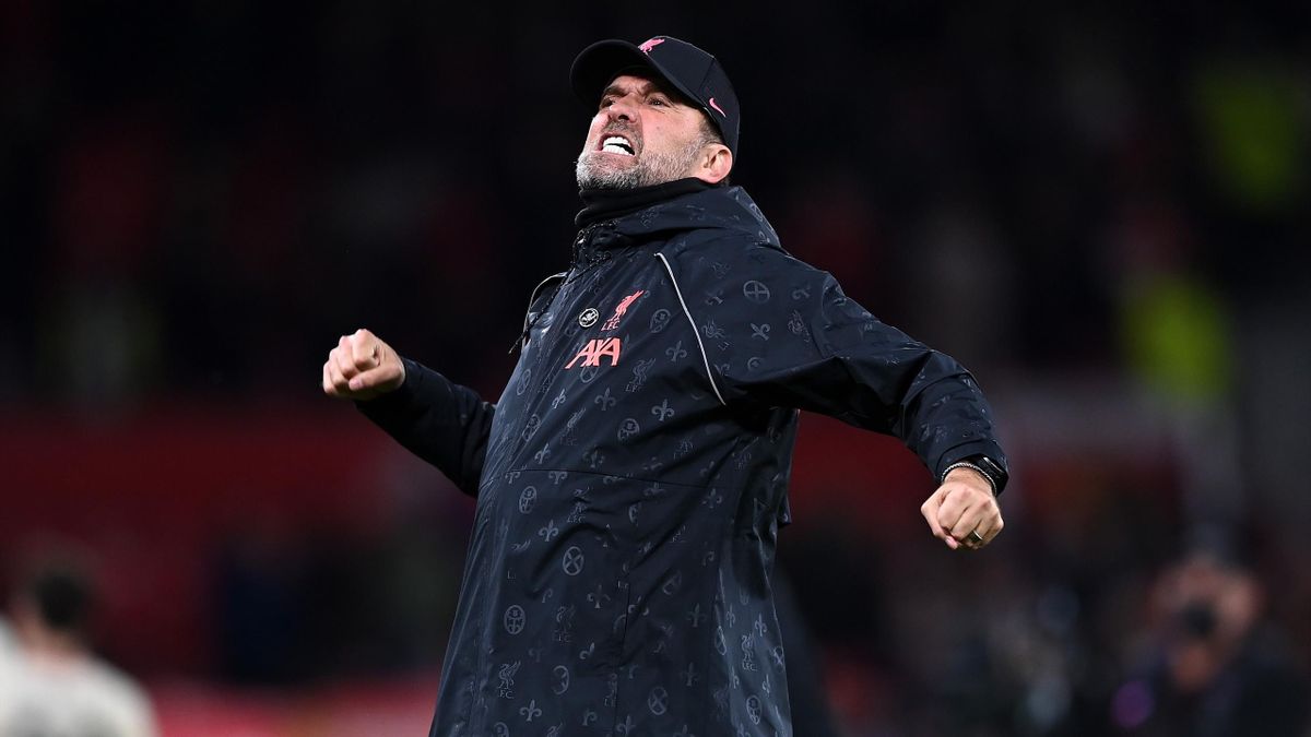 Jurgen Klopp celebrates Liverpool's win over Manchester United, Old Trafford, October 24, 2021