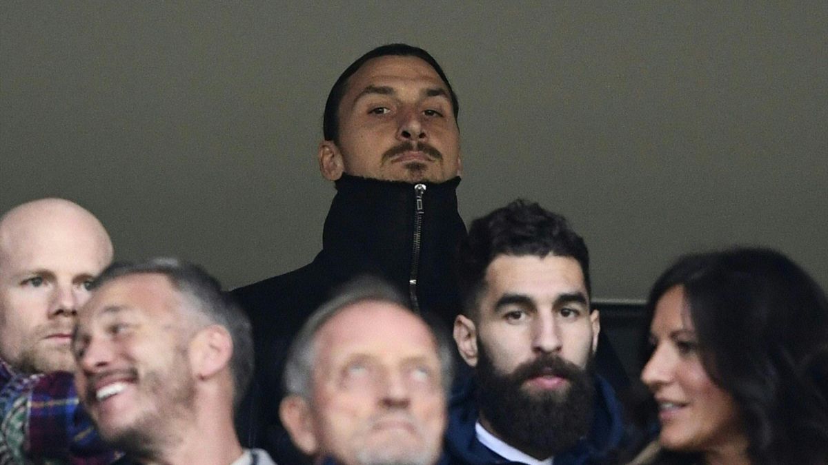 Sweden forward Zlatan Ibrahimovic watch from the stand during the FIFA World Cup 2018 qualification football match between Sweden and Italy in Solna