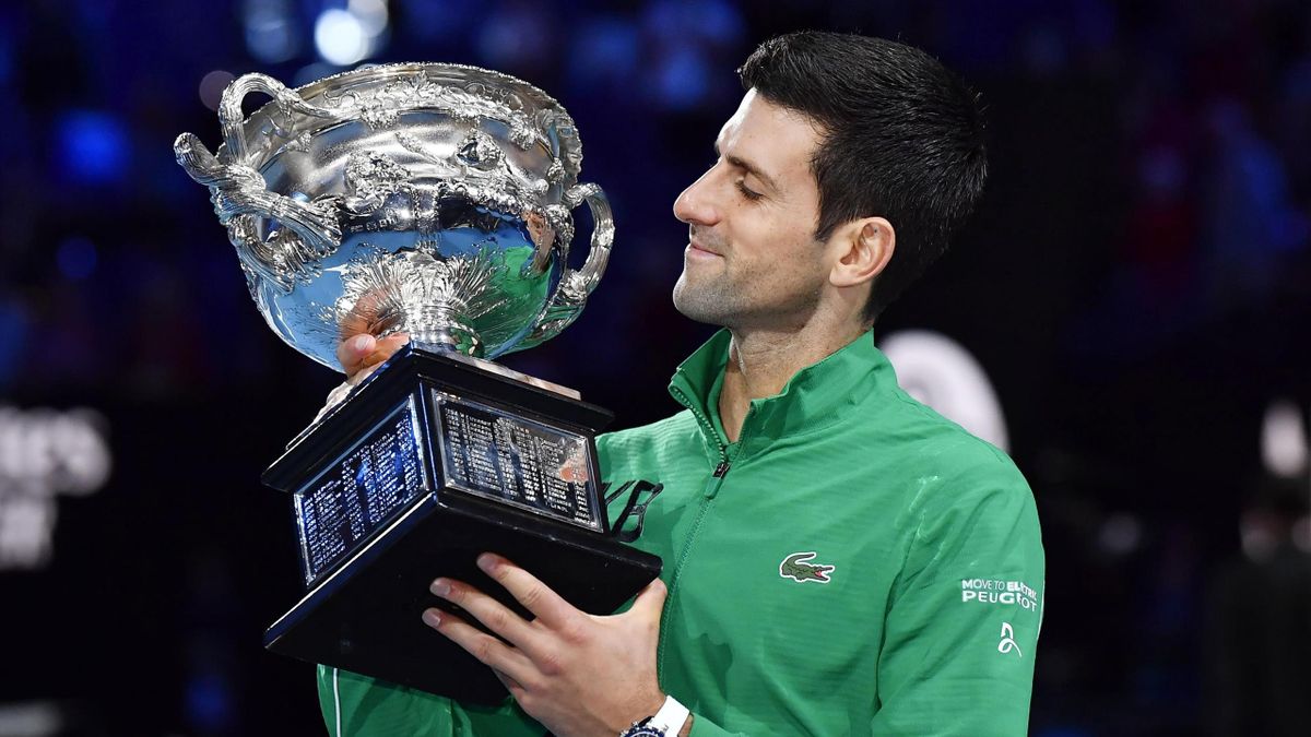 Novak Djokovic celebrates winning the 2020 Australian Open final