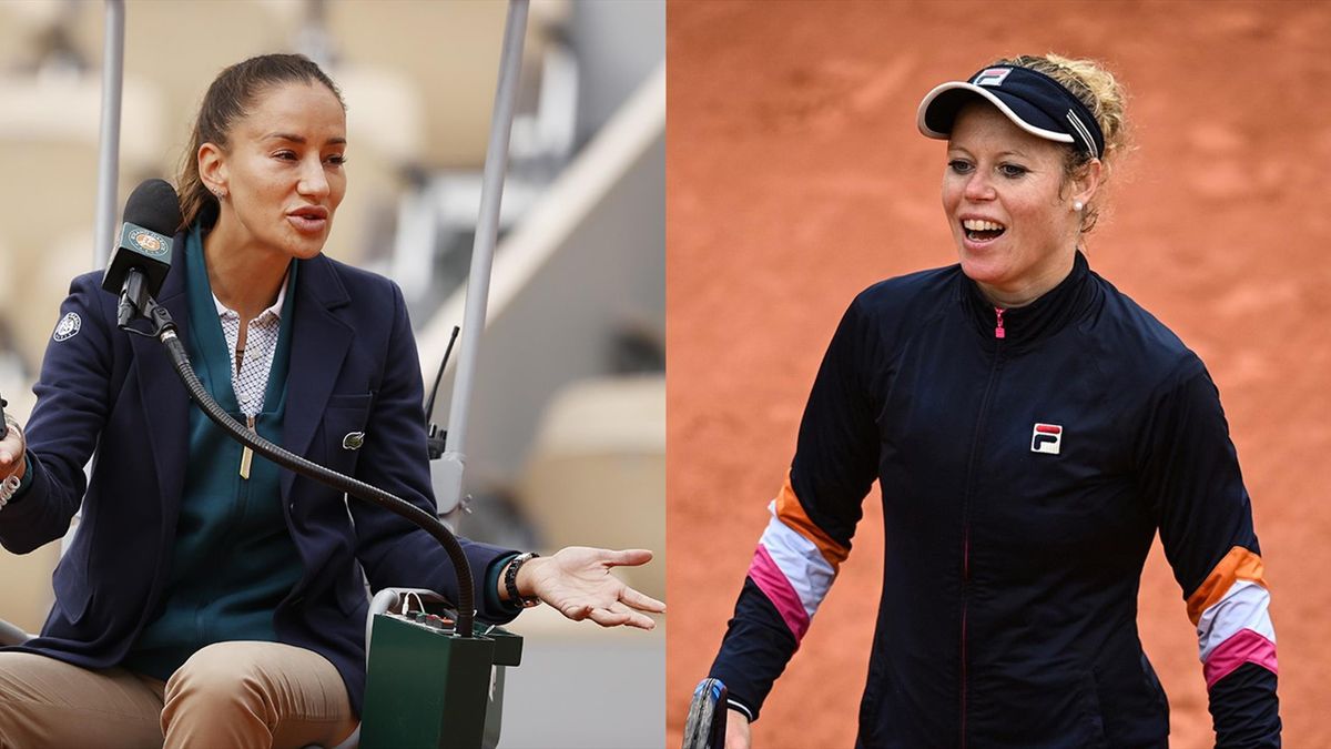 Laura Siegemund and the umpire arguing over a time violation at the 2020 French Open