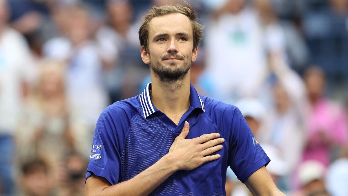 Daniil Medvedev of Russia celebrates defeating Felix Auger-Aliassime of Canada during their Men’s Single semifinal match on Day Twelve of the 2021 US Open at the USTA Billie Jean King National Tennis Center