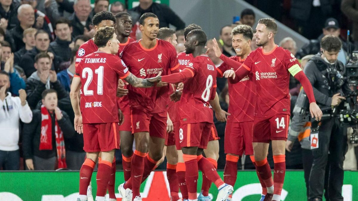 L'esultanza dei giocatori del Liverpool durante Liverpool-Benfica - Champions League 2021-22