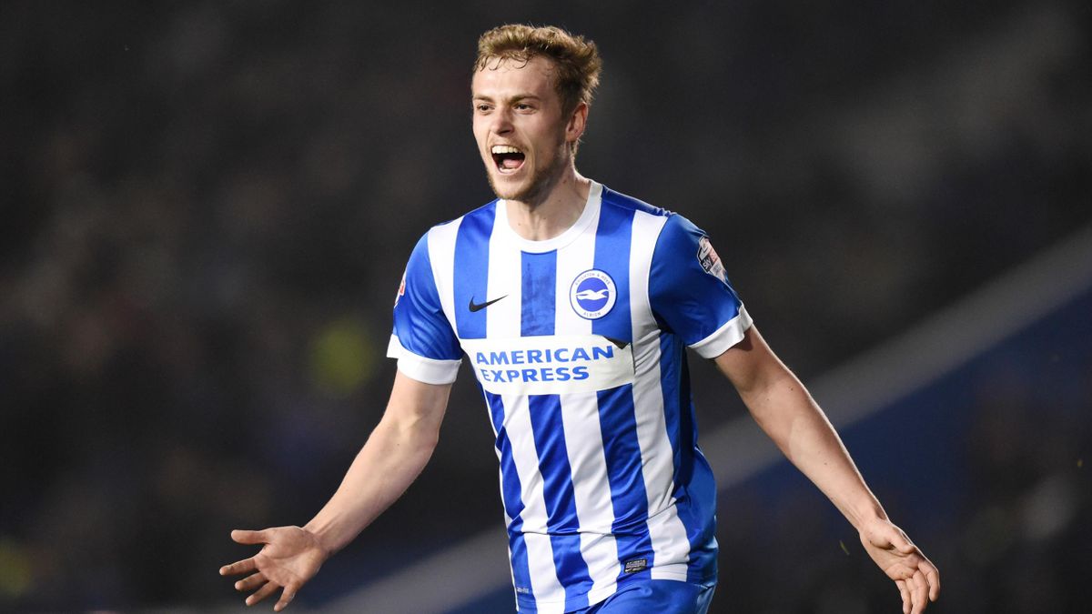 James Wilson celebrates after scoring the first goal for Brighton