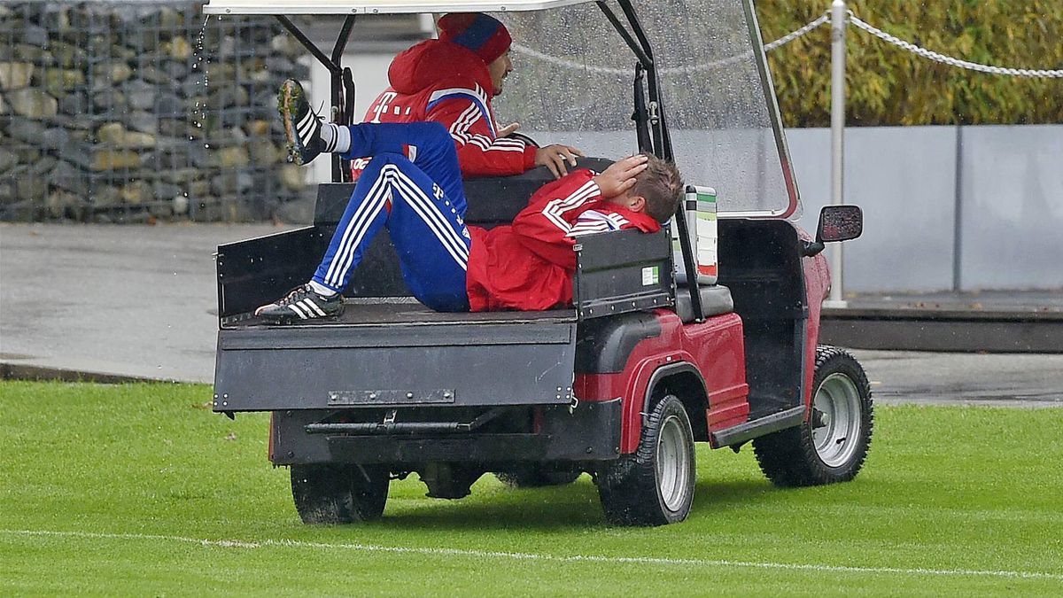 Philipp Lahm pictured being driven from Bayern's training ground