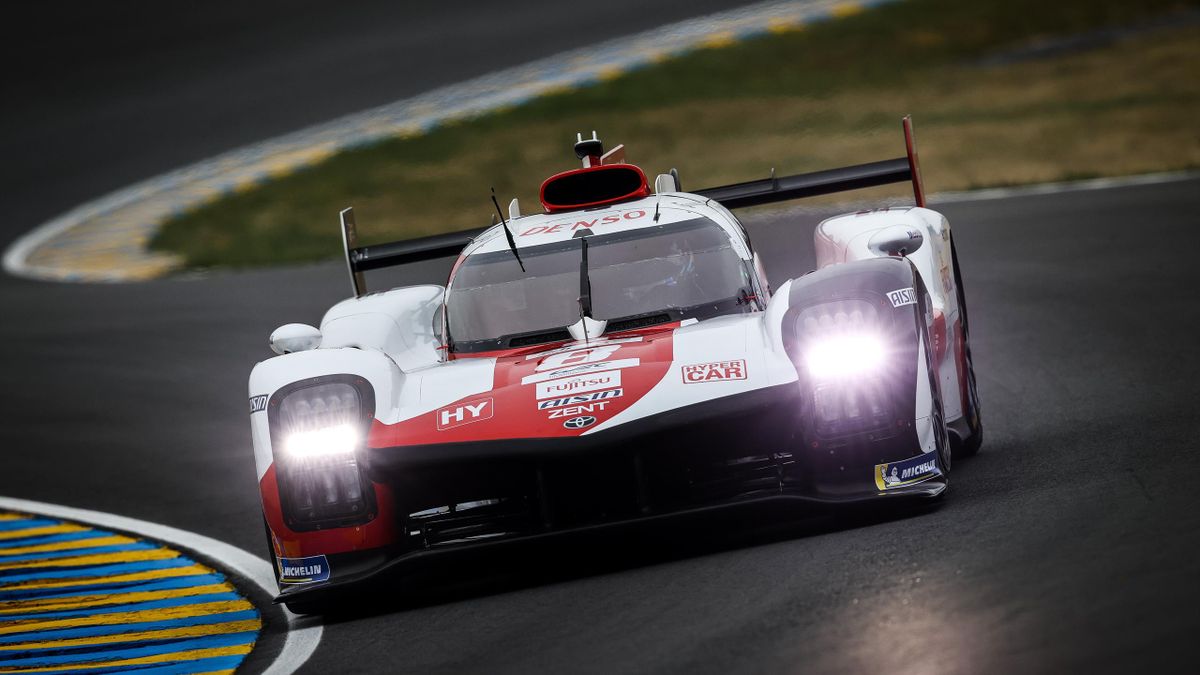The #08 Toyota Gazoo Racing GR010 Hybrid of Sebastien Buemi, Brendon Hartley, and Ryo Hirakawa in action at the Le Mans 24 Hour Test Day on June 5, 2022 in Le Mans, France