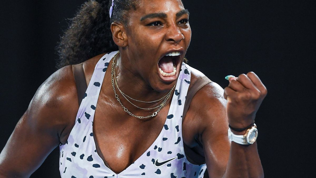 Serena Williams of the US celebrates a point against Slovenia's Tamara Zidansek during their women's singles match on day three of the Australian Open tennis tournament in Melbourne on January 22, 2020