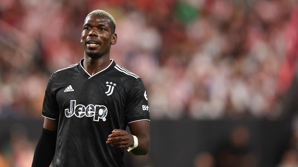 LAS VEGAS, NV - JULY 22: Paul Pogba of Juventus during the Preseason Friendly match between Juventus and Chivas de Guadalajara at Allegiant Stadium on July 22, 2022 in Las Vegas, Nevada. (Photo by James Williamson - AMA/Getty Images)