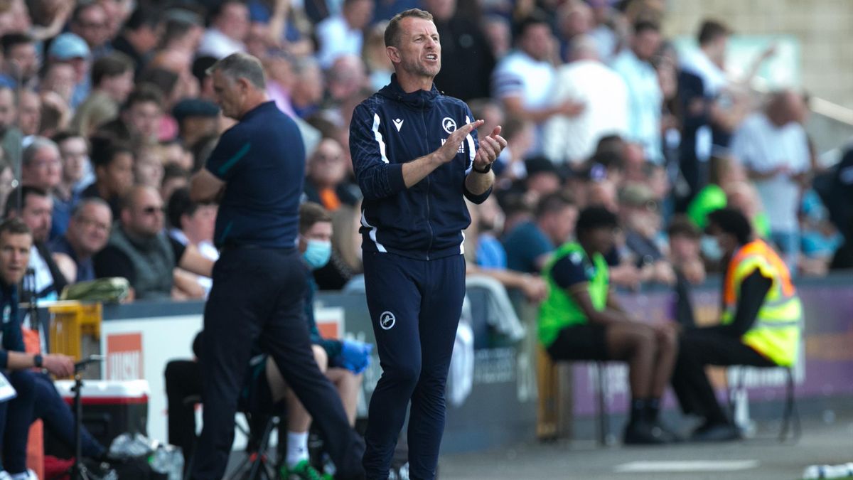 Gary Rowett of Millwall gestures during the Sky Bet Championship match between Millwall and Blackburn Rovers at The Den, London on Saturday 14th August 2021. (Photo by Federico Maranesi/MI News/NurPhoto via Getty Images)
