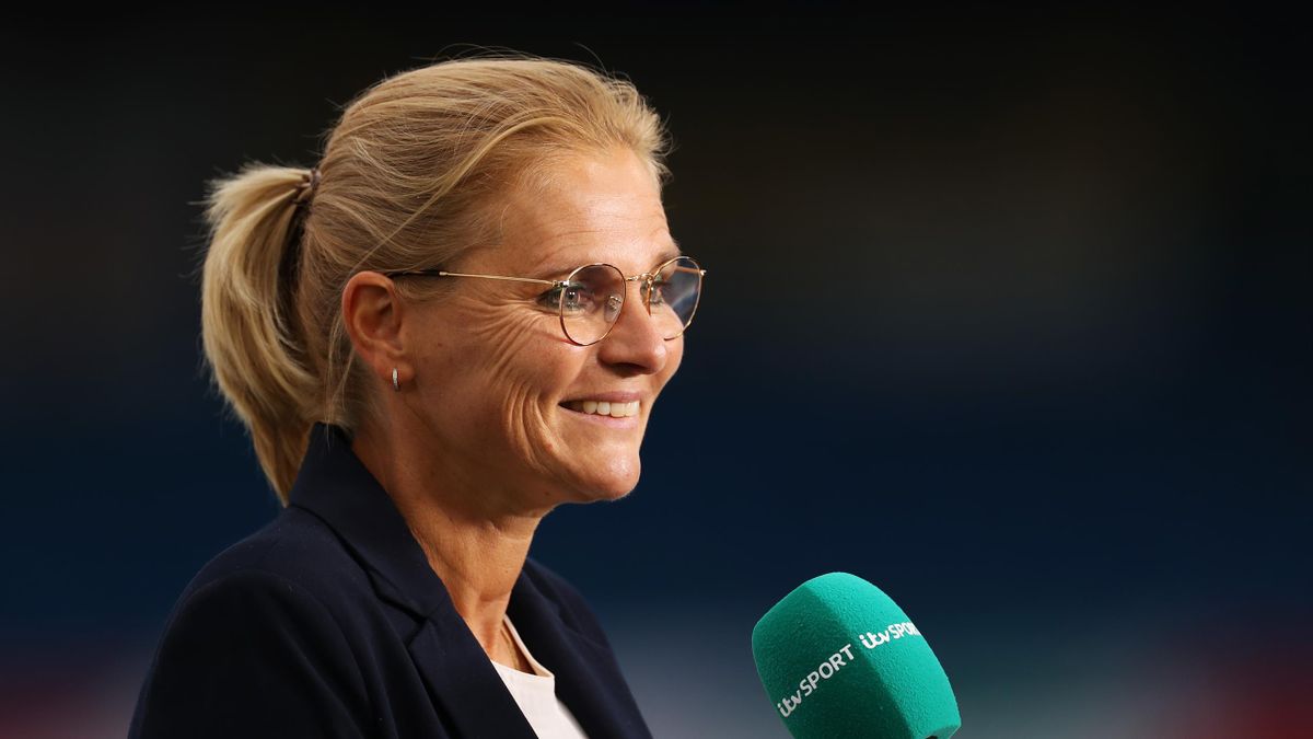 LEEDS, ENGLAND - JUNE 24: Sarina Wiegman, Manager of England, speaks to the media prior to kick off of the Women's International friendly match between England and Netherlands at Elland Road on June 24, 2022 in Leeds , United Kingdom. (Photo by Lewis Stor