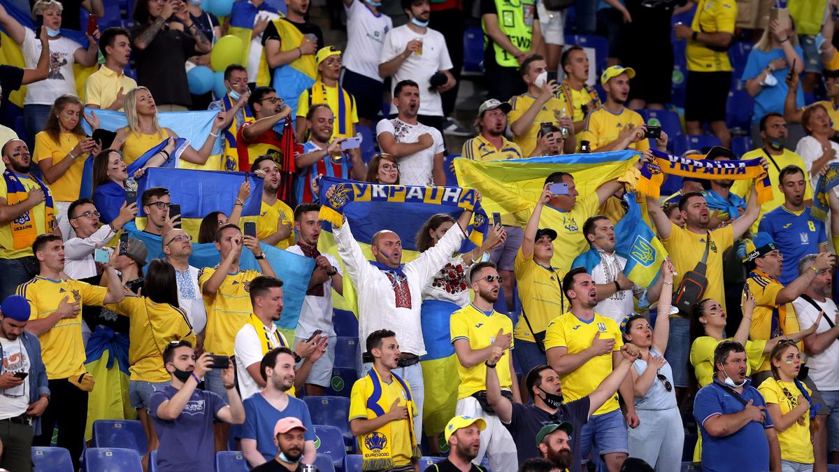 Ukraine fans show their support prior to the UEFA Euro 2020