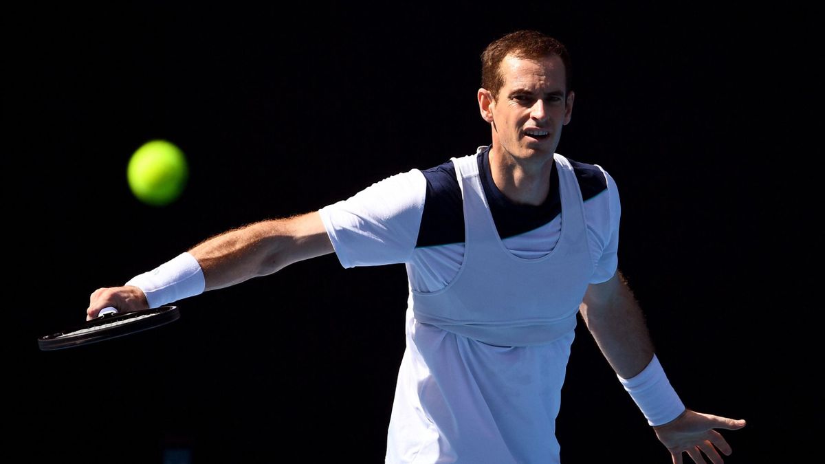 Britain's tennis player Andy Murray hits a return during a training session in Melbourne on January 2, 2022 as top players from around the world arrive ahead of the Australian Open.