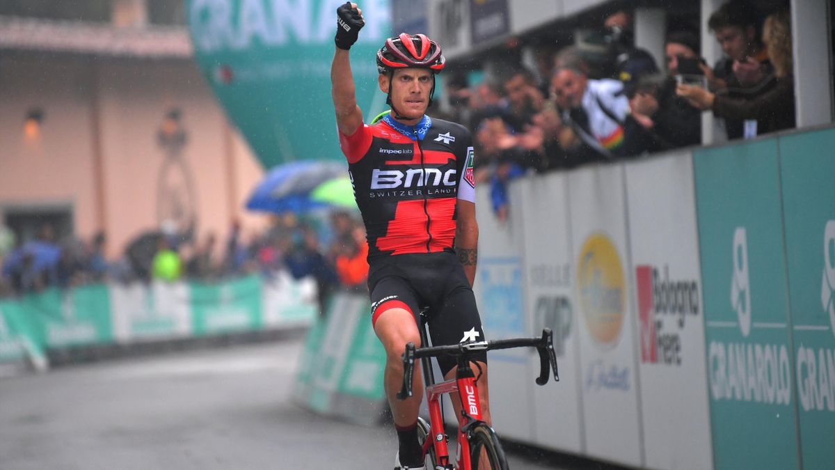 Alessandro De Marchi of Italy and BMC Racing Team / Celebration / during the 101th Giro Dell'Emilia 2018 a 207,4km race from Casalecchio di Reno-Bologna to San Luca 268m on October 6, 2018 in San Luca.