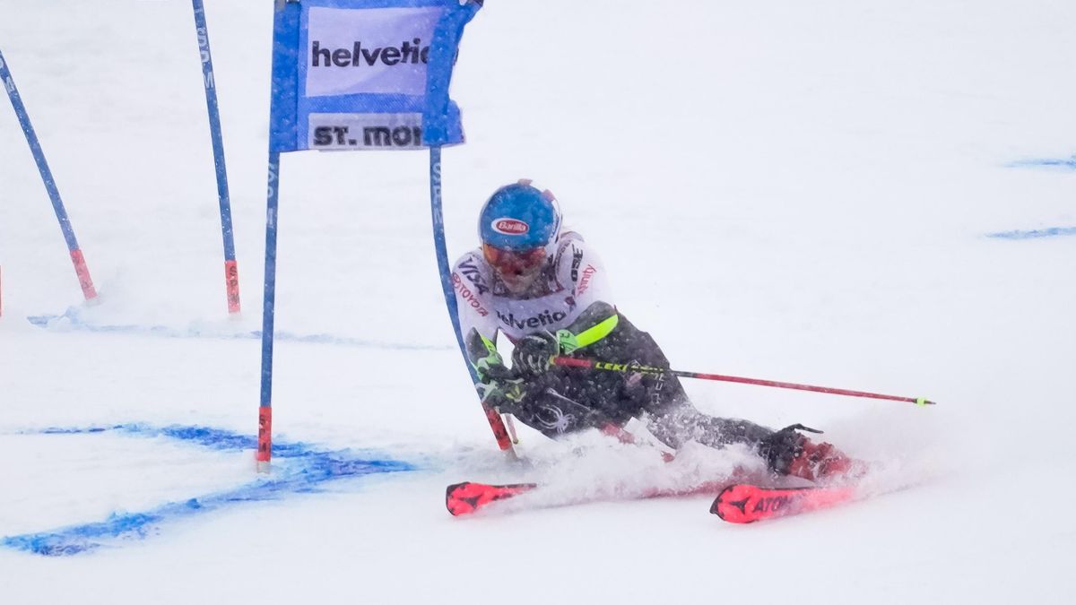 Mikaela Shiffrin lors du slalom parallèle de Saint-Moritz le 9 décembre 2018