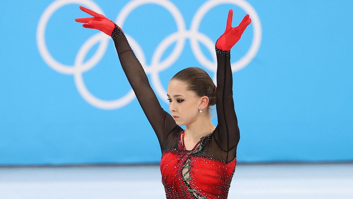 Kamila Valieva of Team Russia skates during the Women Single Skating Free Skating Team Event on day three of the Beijing 2022 Winter Olympic Games at Capital Indoor Stadium on February 07, 2022 in Beijing, China