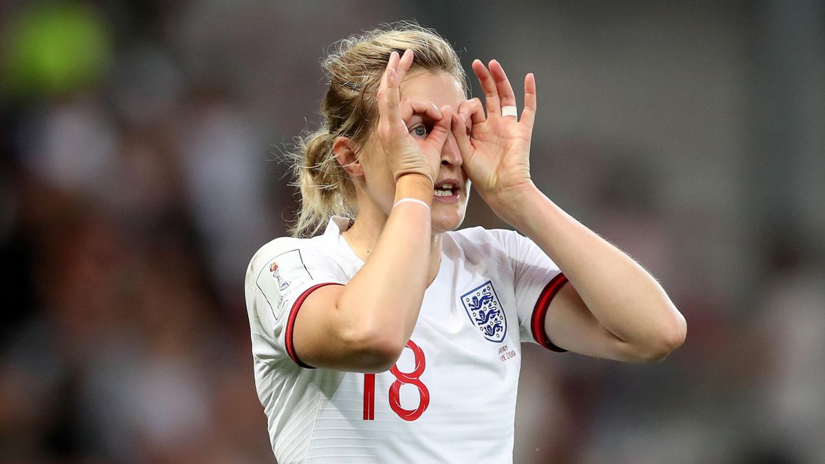 Ellen White of England celebrates after scoring her team's first goal