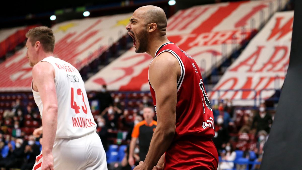 Shavon Shields, #31 of AX Armani Exchange Milan during the 2020/2021 Turkish Airlines Euroleague Play Off Game 2 between AX Armani Exchange Milan and FC Bayern Munich at Mediolanum Forum on May 04, 2021 in Milan, Italy