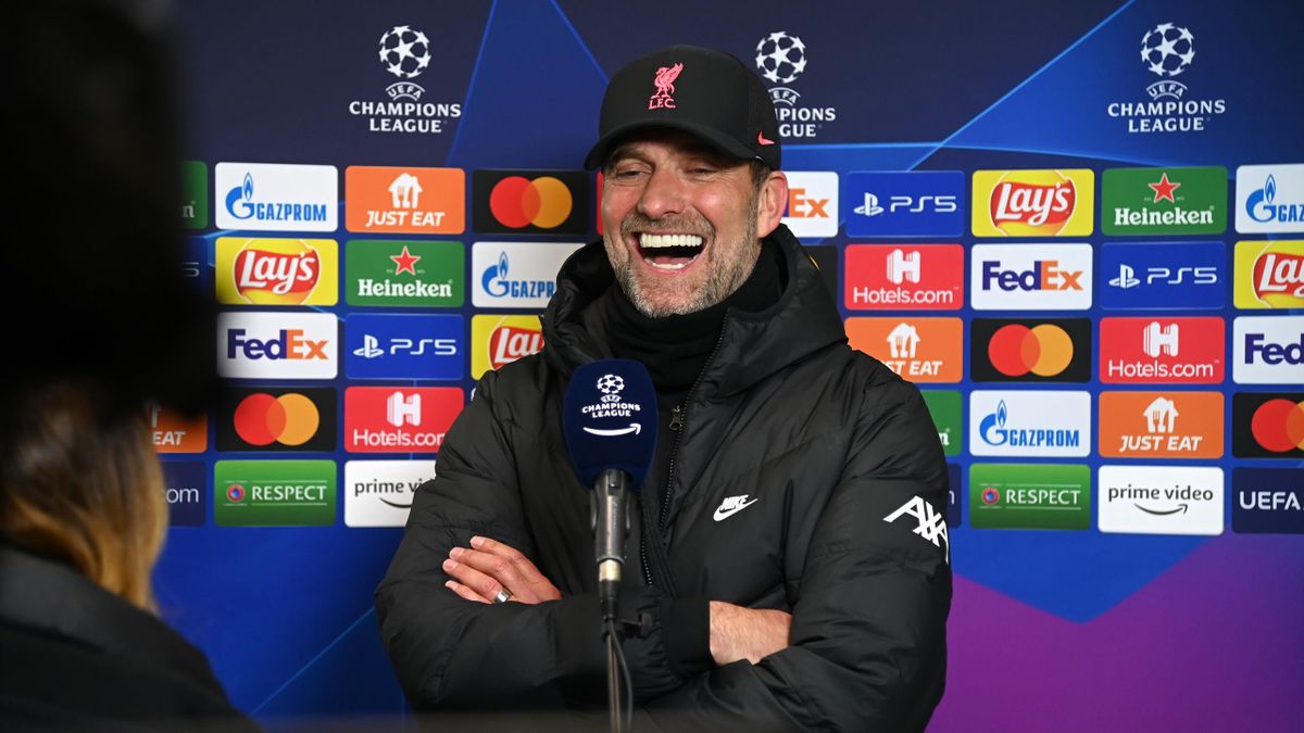 Jurgen Klopp, Manager of Liverpool is interviewed following the UEFA Champions League Round Of Sixteen Leg One match between Inter and Liverpool FC at Giuseppe Meazza Stadium on February 16, 2022 in Milan, Italy.