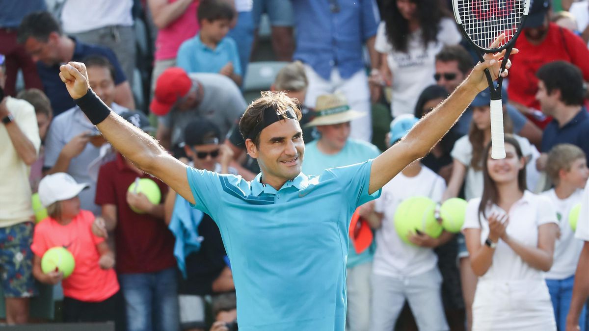 Roger Federer après son succès en demi-finale à Stuttgart (2018).