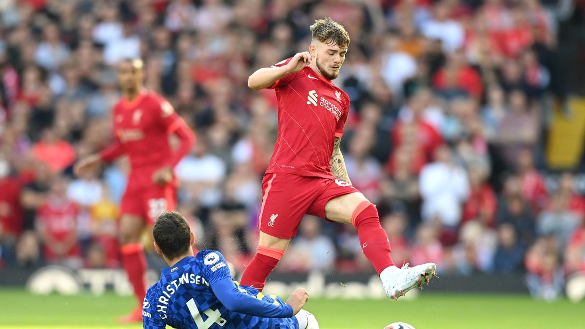 Harvey Elliott of Liverpool battles for possession with Andreas Christensen of Chelsea, Premier League, Anfield, Liverpool, August 28, 2021
