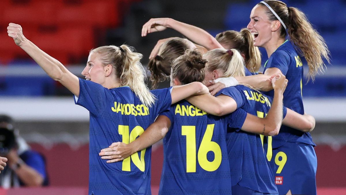 Sweden celebrate goal against Australia