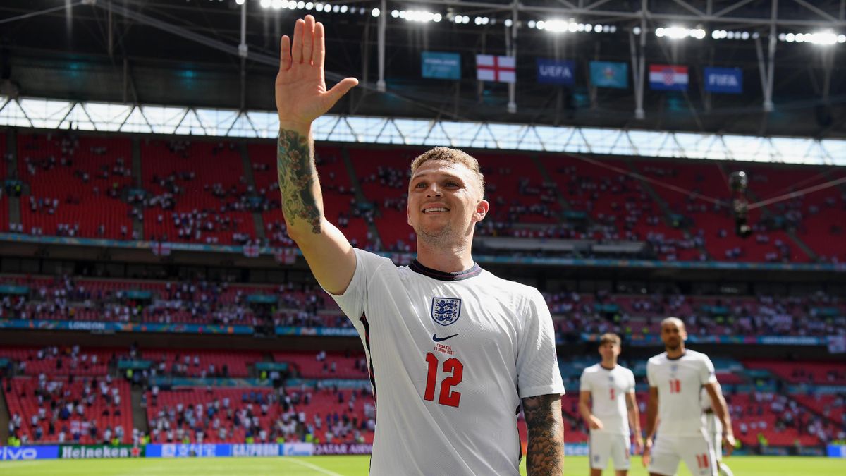 Kieran Trippier of England acknowledges the fans following victory in the UEFA Euro 2020 Championship Group D match between England and Croatia at Wembley Stadium on June 13, 2021 in London, England