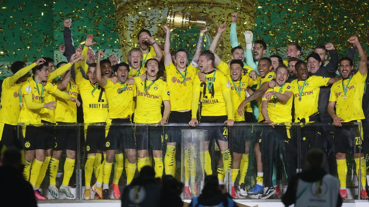 Dortmund celebrate with the trophy